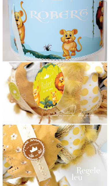 Lumanare de botez pentru baieti cu regele leu, 65x4 cm, Regele animalelor 3
